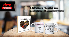 Kit com Quadro Polaroid de Mesa Personalizado + Caneca Personalizada