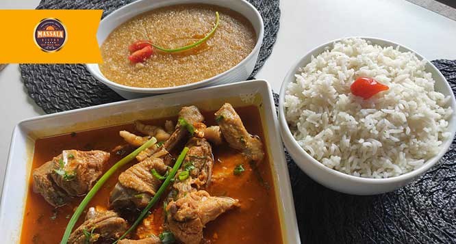 1 Galinha ao molho tradicional + acompanhamentos (arroz branco e pirão) 1 Galinha ao molho tradicional + acompanhamentos (arroz branco e pirão)